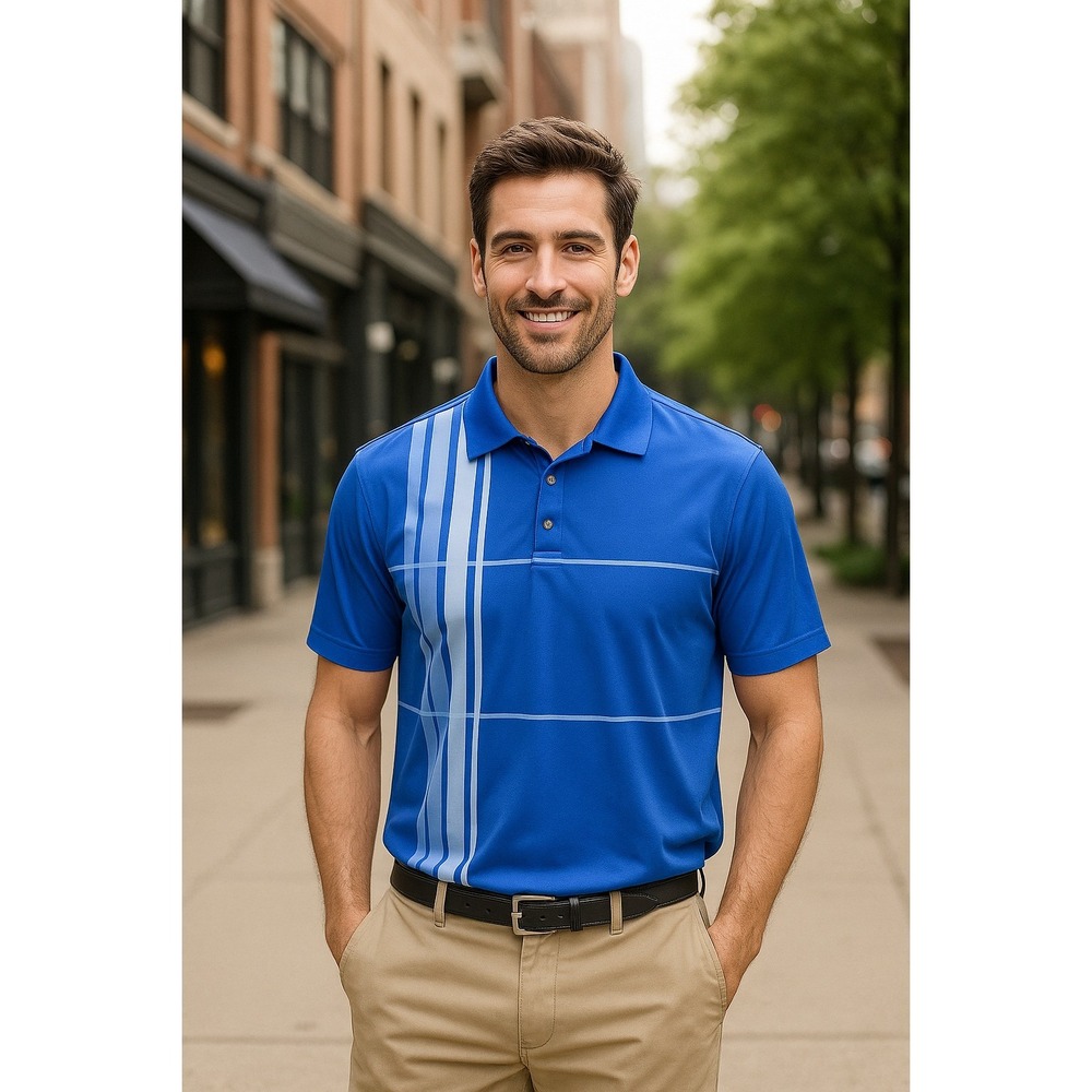 Nike Golf Dri-Fit Men's Blue Striped Polo Shirt Size L – Lightweight, Breathable